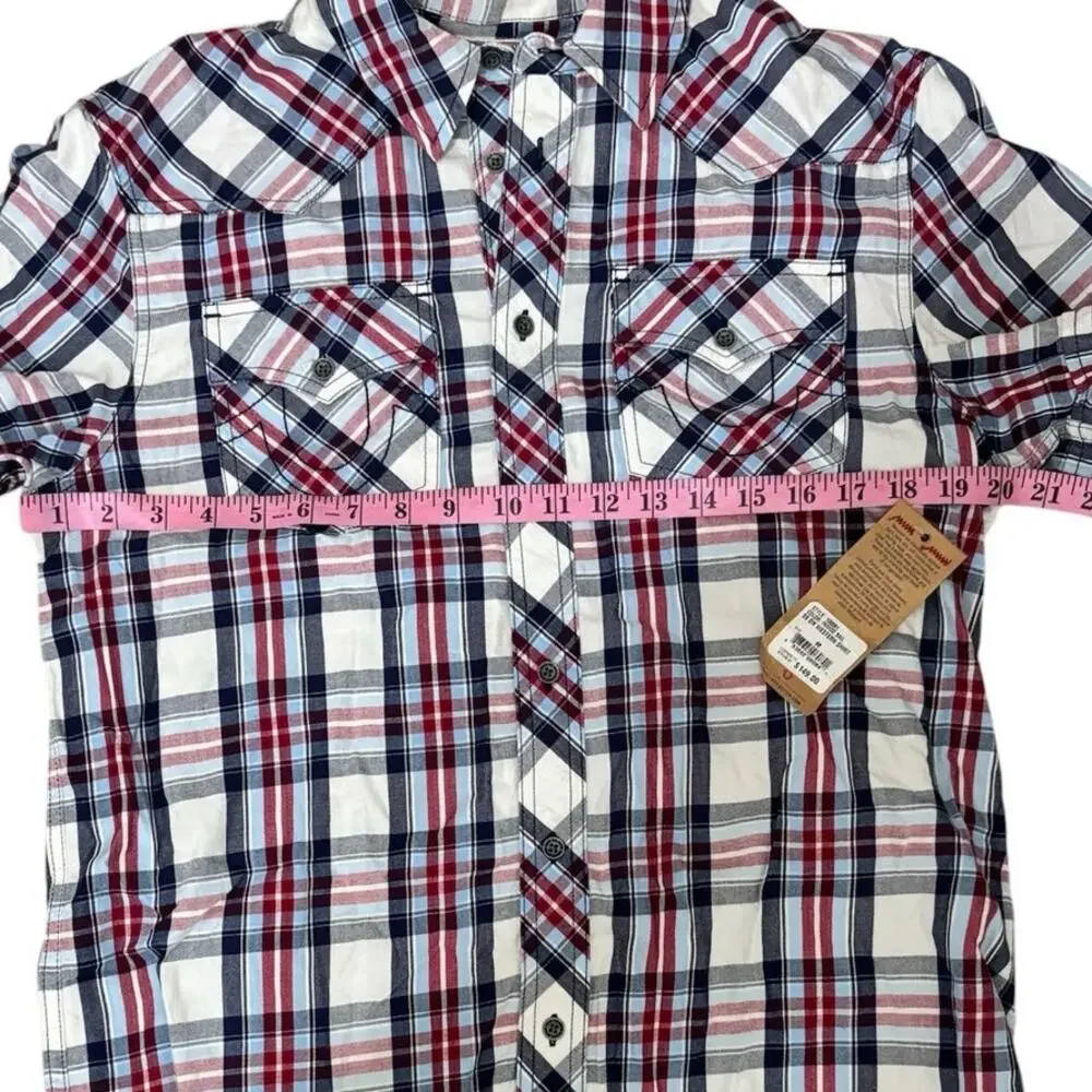 True Religion Men's Plaid Short-Sleeved Western Shirt NEW Size Medium